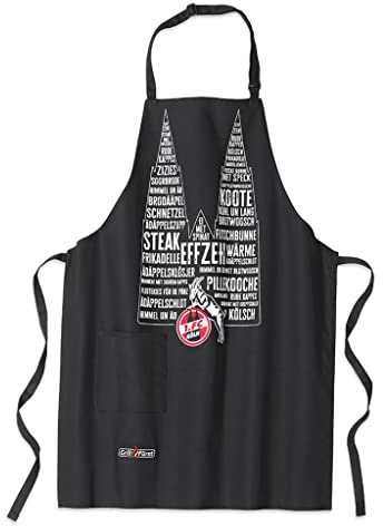 1. FC Köln Grillschürze schwarz Schürze mit Tasche Kochschürze - Plus Lesezeichen I Love Köln