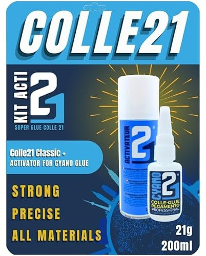 KIT ACTI21 Super Colla Colle 21 Cianoacrilato 21g. piu' attivatore per Colla Ciano multi usaggio, Colla per bricolage e fai da te, ottime prestazioni