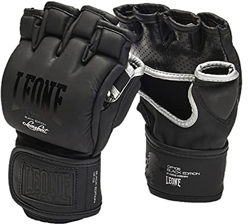 Leone 1947 MMA Training Handschuhe - Black Edition - Schwarz - MMA Grappling Freefight Training Handschuhe mit Daumenschutz, gepolstertem Handrücken und Air Cool Innenhand (L)