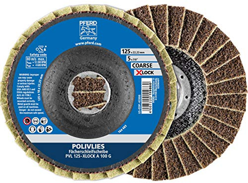 PFERD TOOLS POLIVLIES-Fächerscheibe, 5 Stück, 125mm, A100, grob, X-LOCK (22,23 mm), 44694211 – für schnelle und komfortable Werkzeugwechsel, scheiben-ø 125 mm