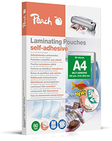 Peach lamineringsfolier A4-80 mic – 100 fickor – självhäftande baksida – lämplig för selfmade bilder eller skyltar etc. – lämplig för alla laminatorer – S-PP080-17