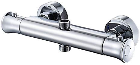 FCX-THERMO Mitigeur Thermostatique de Douche 2 Sorties Haute et Basse Mélangeur Thermostatique en Laiton Chromé pour Salle de Bain avec Protection de Sécurité