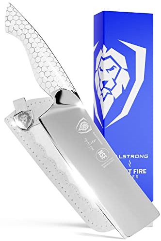 DALSTRONG Nakiri Vegetable Chopper - 6.5 - Frost Fire Series - High Chromium 10CR15MOV Stainless Steel - Frosted Sandblast Finish - White Honeycomb Handle - Leather Sheath - NSF Certified