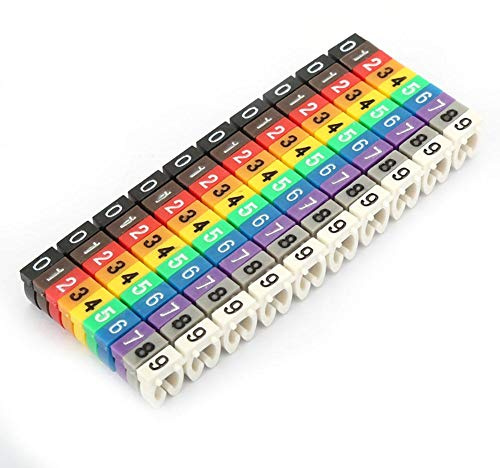 Marcadores de Cable Numéricos, 100 Piezas, 2,5 mm², Compatible con Cables de 2-7 mm, Colores Variados