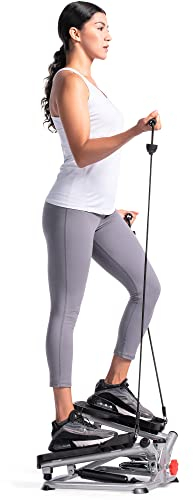 Sunny Health & Fitness Advanced Twist Stepper Machine with Resistance Bands, Portable Mini Stair Stepper Aerobic Indoor Exercise Equipment for Full Body Workout - SF-S0979, Grey