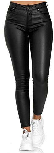 Femmes‎ Legging Simili Cuir avec Skinny Stretch Slim Pantalon ，Femmes Sexy Taille Haute Moulante Élastique Leggings PU Crayon Slim Collants