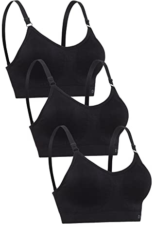 Channo Reggiseno Sportivo Comodo e, Senza Ferretto e Senza Cuciture, con Imbottitura Rimovibile - Confezione da 3, Nero, L/XL