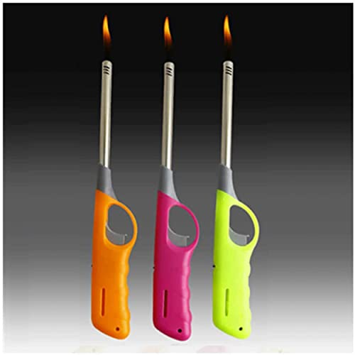 Pack of 3 Refillable Safety Gas Candle BBQ Fire Lighter Metal and Plastic 27 cm - Random Colours - Limited Edition