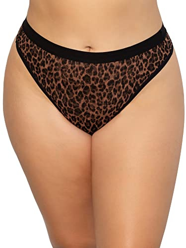 Curvy Couture Women's Plus Size Sheer Mesh Brief Panties, Designer Leo Thong, 3X-Large