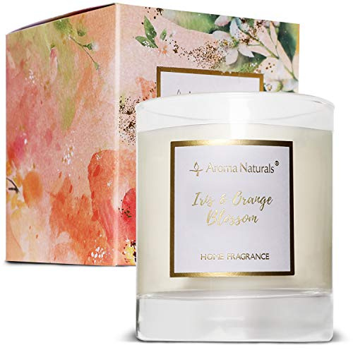 Aroma Naturals Candela profumata, candele per aromaterapia per la casa, candela regalo per donne, candele decorative in vetro, cera di soia naturale, durata di combustione 35 ore (iris e fiori
