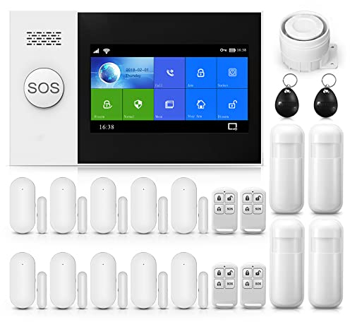 Sistema di allarme domestico wireless, sistema di sicurezza Wi-Fi con schermo fulltouch wireless da 4,3 Funziona con Alexa e Google per casa, appartamento