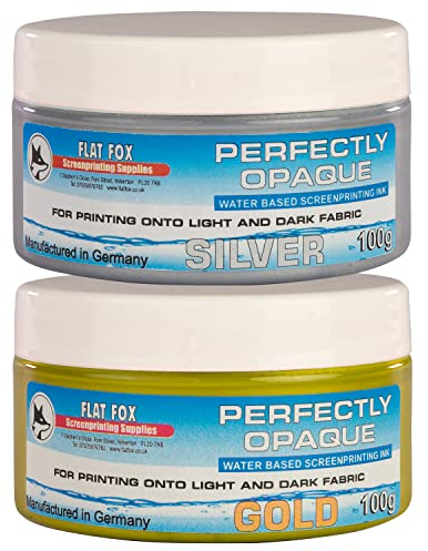 Flat Fox Screen Printing Opaque Water Based Fabric Inks (Gold & Silver Set, 100g)