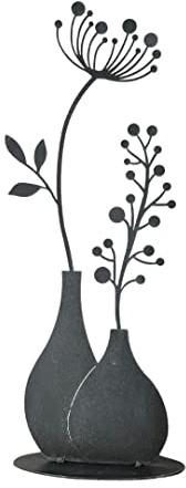 Terma Stahldesign Figur Blume in Vase grau 50 cm Pusteblume Gartendeko für draußen und drinnen Gartendeko Frühling Rost Metall, rost außen