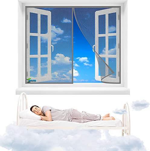 Window Window Screen, 185 x 105 cm Window Net Fly Screen Mesh with 2 Rolls Self-Adhesive Tapes, Washable Mosquito Net Insect Mesh Fly Screen【Gray】