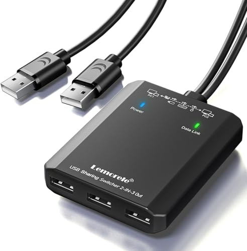 USB Switch Adapter, Lemorele 3 Ports Share für 2 PCs, 2 In 3 Out KVM Switch Hub mit 2-USB-Kabeln für Maus, Tastatur, Scanner, Drucker