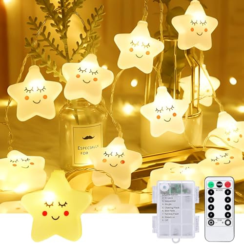 Hopelit Lichterkette Batterie Sterne 20LEDs 3m Warmweiß, Lichterkette Kinderzimmer mit Timer & Fernbedienung, 8 Modi Lichterketten Batterie Innen Wasserdicht für Schlafzimmer, Party, etc