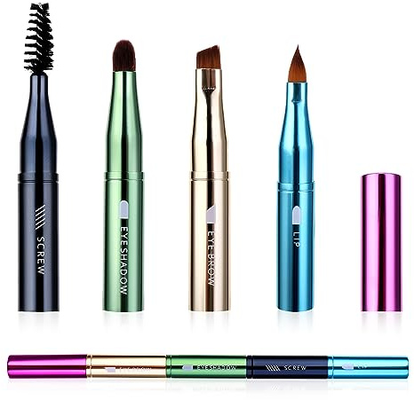 Simarro Lot de pinceaux de maquillage 4 en 1, format voyage - Pinceaux amovibles pour fard à paupières, sourcils, vis, lèvres