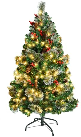 Aufun Künstlicher Weihnachtsbaum Tannenbaum mit Beleuchtung 180 LED warm-weiß inkl. Metallständer 236 Spitzen, PVC Christbaum für Weihnachten-Dekoration Mehrweg (120cm, PVC LED Kiefer Nadelbaum)