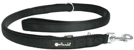 Petlando Hundeleine 2m Mesh weich gepolstert, Schwarz, 230x2,5cm | Für mittelgroße Hunde, 3-fach verstellbar, pflegeleicht, schnelltrocknend, Karabiner, Führleine, Freihandleine, Umhängeleine