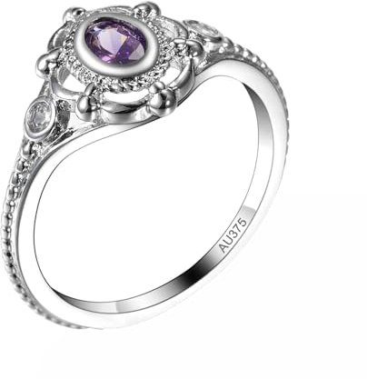 Epinki Weißgold 375 Antragsring, Vintage Stil Verlobungsring Partnerringe mit Amethyst Lila, 9K Freundschaftsringe Hochzeitsring mit Moissanit Echt Gold, Gr.63 (20.1)