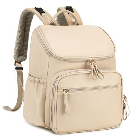 LORADI Lätt blöjväska ryggsäck med barnvagnsklämmor, isolerade fickor, baby shower nödvändigheter (klassisk, beige)