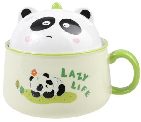 lachineuse - Bol à Ramen Asiatique Panda - Porcelaine - Motif Panda - 1020 ML - Avec Couvercle & Couverts - Bol Petit-Déjeuner, Soupe, Riz, Nouilles Instantanées - Idée Cadeau Asie Japon Chine - Vert