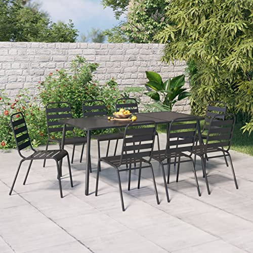 Homgoday Set da pranzo da giardino 9 pezzi, in acciaio grigio antracite, sedia tavolo cucina esterno terrazza patio balcone mobili tipo 2 set da giardino