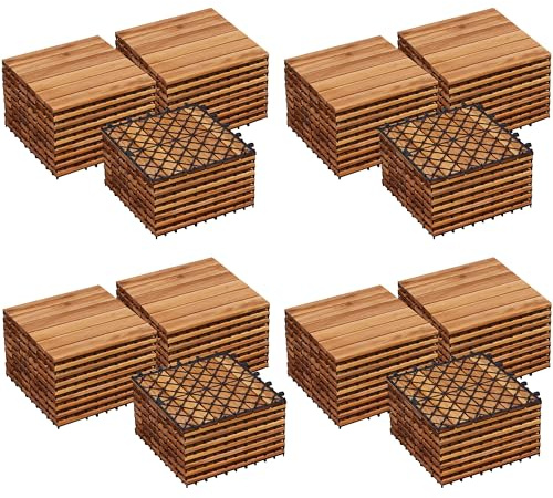 Yaheetech Holzfliesen Akazie 30x30 cm, 108er Set-ca. 10,4 m² Terrassenfliesen Balkonfliesen Klicksystem, Wetterfest Bodenfliesen Gartenfliesen für Terrasse, Balkon & Garten, Holzfarbe