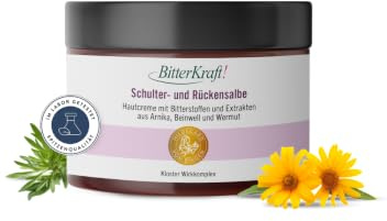 BitterKraft! Baume Épaules & Dos Hildegarde de Bingen 100 ml – Baume aux plantes à l'arnica, l'absinthe & huiles de pétales de rose, romarin & argousier – Relaxation musculaire – 100% naturel
