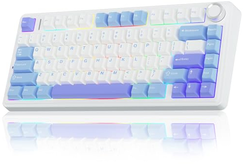 AULA F75 75% Wireless Mechanical Keyboard,2.4Ghz/Type-C/BT5.0 Gaming Keyboards,Advanced Structure,RGB Backlight,Hot Swappable Custom Keyboard for PC/Mac (Blue&Purple)
