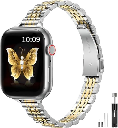 Original Slim Metal Strap Compatible with Apple Watch Strap 38mm 40mm 41mm 44mm 45mm 46mm 49mm, Women Men Fashion Stainless Steel Metal Band for iWatch Ultra SE, Series 11 10 9 8 7 6 5 4 3 2 1