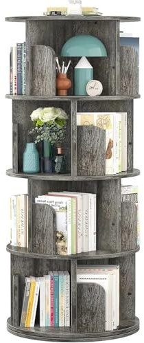 YGLEEULI Drehbares Bücherregal Rotierendes Bücherregal, kleines Eckbücherregal, bodenstehendes Bücherregal, Lagerregal, schmales Bücherregal aus Holz, Organizer(Black Oak)