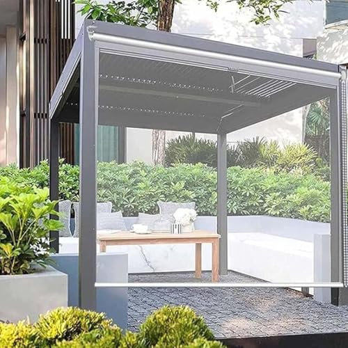 Transparent Roller Blinds Waterproof Clear Roll Up Blinds Roller Blinds Outdoor Pergola Roller Shade Blind PVC Transparent Waterproof Curtain Wind and Dust Proof Customizable,200 * 250cm
