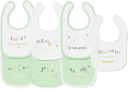 FORMULA BABY Bavoirs x7 | fabriqué en jersey et doublé éponge | imprimé avec jour de la semaine | ouverture adhésive