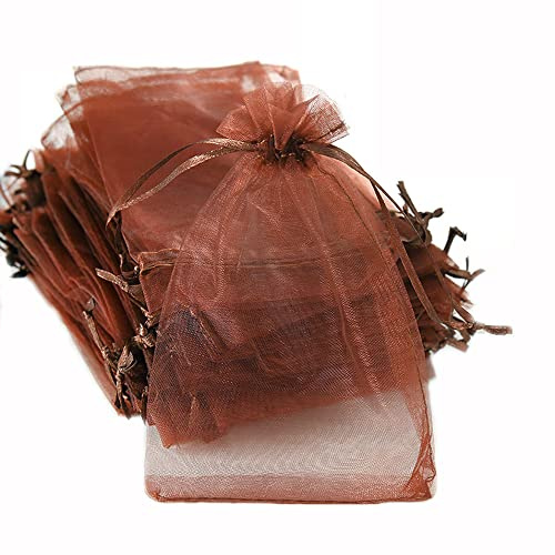 20 Stück Organzasäckchen, 7x9cm Geschenk Organzabeutel, Organza Säckchen zum Befüllen, Beutelchen Organza mit Kordelzug für Hochzeit Bonbonsbeutel, Schmuckbeutel, Geschenkbeutel,Braun