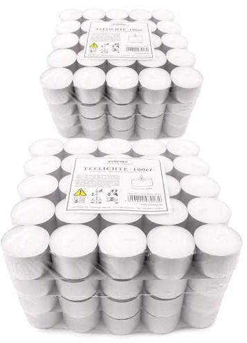 pajoma® Teelichter 200 Stück, Weiß | unbeduftete Teelichter | Brenndauer: 8 Std. - 20 g Wachsgewicht, 25 x 38 mm | Gastro, Hochzeit, Dekorieren, Feiern, Entspannen, Outdoor, Party