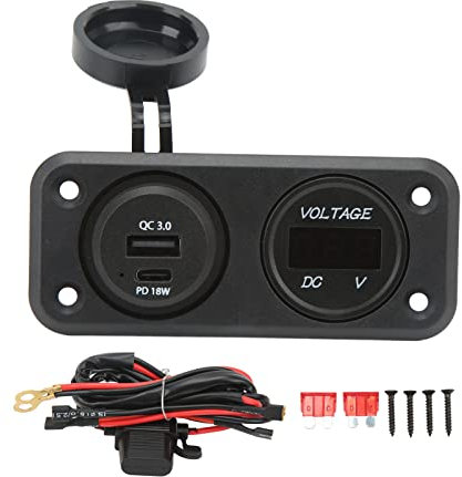 Schnellladesteckdose, Dual-Port-Autoladesteckdose, QC 3.0 PD 18W DC10-30V-Steckdosensteckdose, Schnellladeladesteckdose, mit Voltmeter mit Blauer Hintergrundbeleuchtung, für