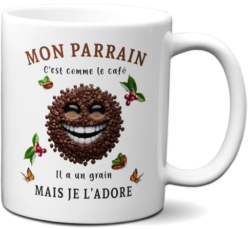 L'Esprit Des Anges Tasse Mug - Mon Parrain C'est Comme le Café Je l'Adore- Idée Cadeau Original Baptême Parrain Anniversaire