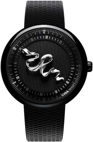 CIGA Design Reloj mecánico automático, Legend of Serpente, mano serpentina, movimiento de calibre suizo, caja de ónix negro, correa de cuero con patrón de cocodrilo, regalos para hombres y mujeres