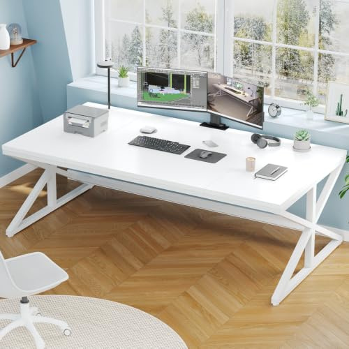 IBF 180 cm Schreibtisch Groß Gaming Tisch Computer Desk Weiß | Modern Gaming PC Gross Stabil Robust Langlebig Hochwertig Holz Buero Arbeitszimmer Homeoffice