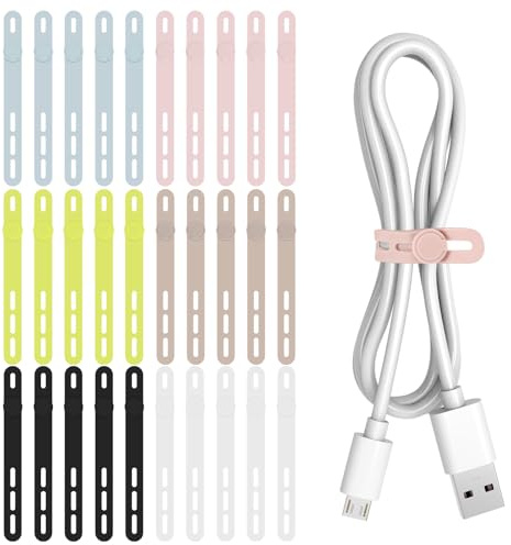 Donruby 30Pcs Silicone Cable Ties - Reusable & Washable with Adjustable Locking Buckles, High Elasticity Cable Management Straps for Home, Office, School, Travel Essential Cord Organizer (6 Colors)