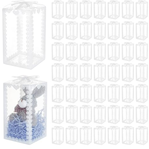 BENECREAT 50 st 8 x 8 x 15 cm genomskinliga favoritlådor i PVC, rektangelbågsknut mönster, genomskinliga bröllopsfest, presentlådor för godis, choklad, festival presentförpackning