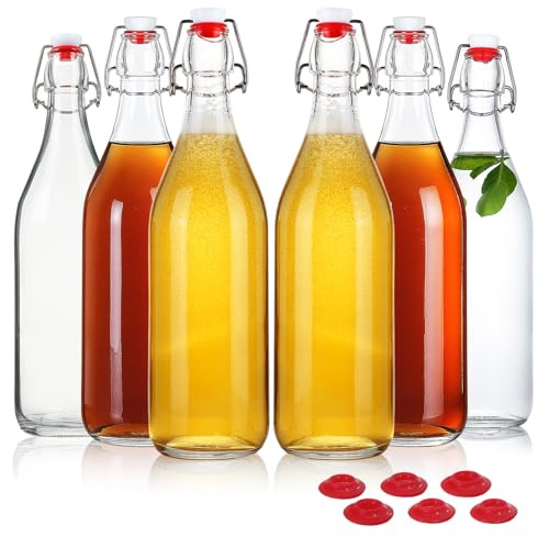 Swing Top Glass Bottles 32oz Flip Top Beer Brewing Bottle with Stopper for Home Brewing 2nd Fermentation,Kombucha,Kefir,Vanilla Extract,Juice,Tea,Beverages,Soda,Oil,Vinegar,Limoncello,Wine 6 Pack