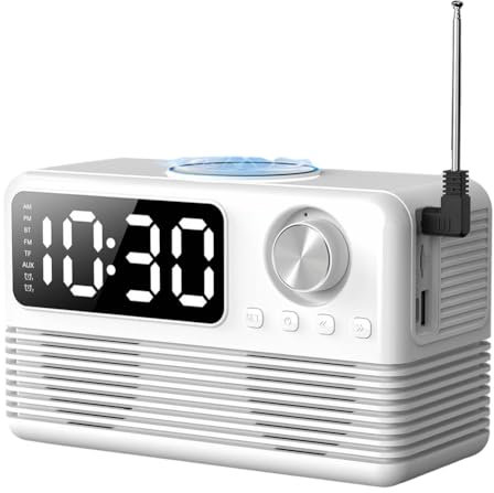 Tuesoa Enceinte Bluetooth sans 15W avec Chargeur et Radio-Réveil 4 en 1 Station de Charge sans avec Radio FM pour Blanc