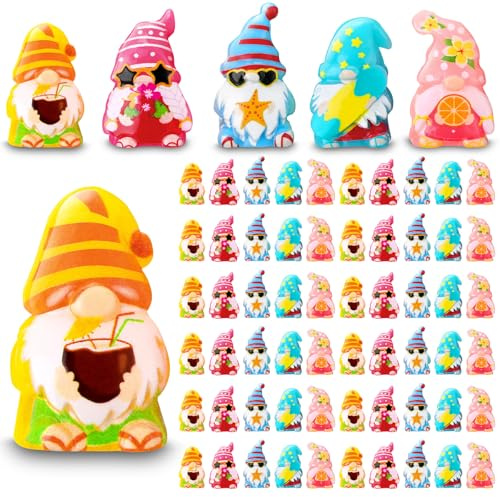 DoubleFill 60 Pcs Summer Gnome Figures Mini Resin Gnomes Miniature Figures for Summer Hawaiian Party Favors Festival Gifts Home Table Centerpieces Landscape Decor