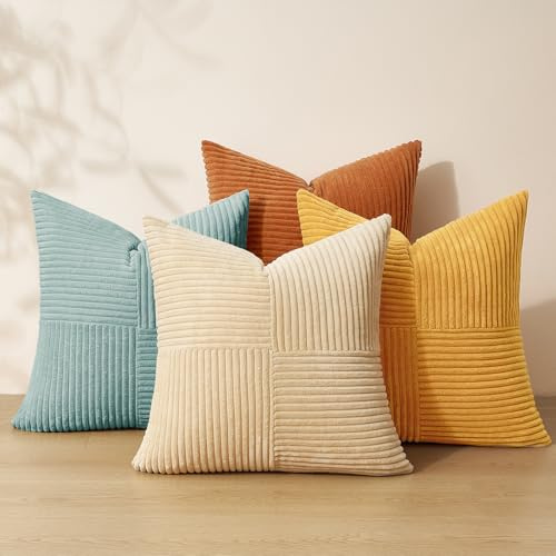 Topfinel Fundas de Cojines 45x45 Naranja-Azul 4 Piezas Forma de Molino Funda para Cojin Decoracion Hogar Sofa Cama Sillas Jardin Salon de Estar Dormitorio Habitación de los niños Pana Modernos