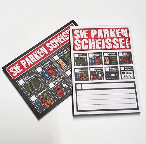 folien-zentrum - Sie parken Scheisse! - 2 Blöcke DIN A7 je 50 Blatt - 100 STK. Notizzettel Notiz-Block - Strafzettel für Falschparker Auto PKW - Knöllchen für Autofahrer Scheisse geparkt 1