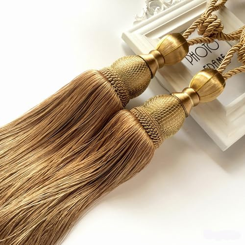 WAZUBC 2 Stück Vorhang Raffhalter mit Quasten, 70cm groß Handgefertigt Gewebtes Seil Quaste Raffhalter Vintage Stil Handgefertigt Geflochtenes Seil (Bronze)
