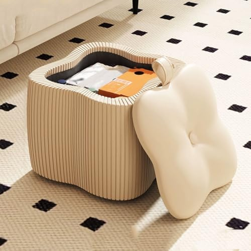 YCKEGEW Poggiapiedi Moderno Flower Sherpe,Panca Contenitore in Pelle per Ingresso E Camera da Letto, Poggiapiedi per Divano, Seduta Comoda, Panca Bassa 30x30x28cm(Khaki)