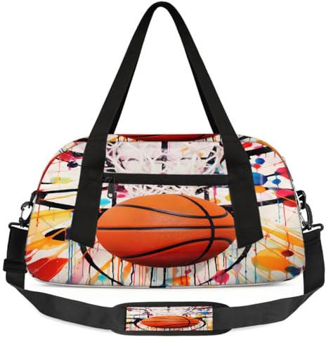 Sac de sport imprimé graffiti basket-ball pour enfants, petit sac de sport de voyage léger pour garçons et filles, sac fourre-tout de week-end, sac à main pour l'école, le sport, les soirées pyjama